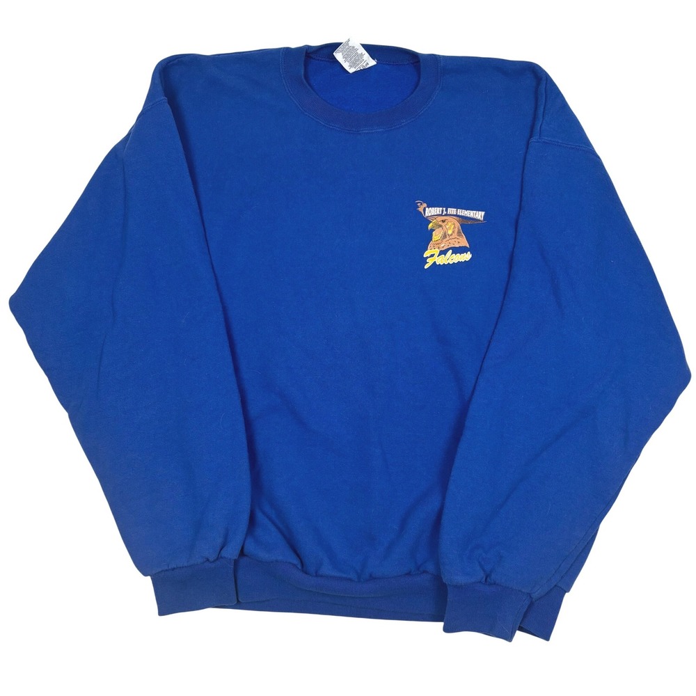 Vintage Robert J Fite Elementary Falcons Blue Crewneck Sweatshirt Adult Large